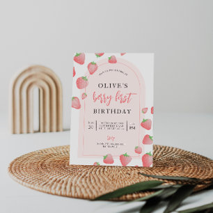 Jordgubbe Berry First Boho Birthday-inbjudan Inbjudningar