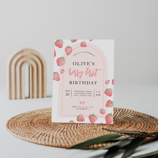 Jordgubbe Berry First Boho Birthday-inbjudan Inbjudningar (Skapare uppladdad)