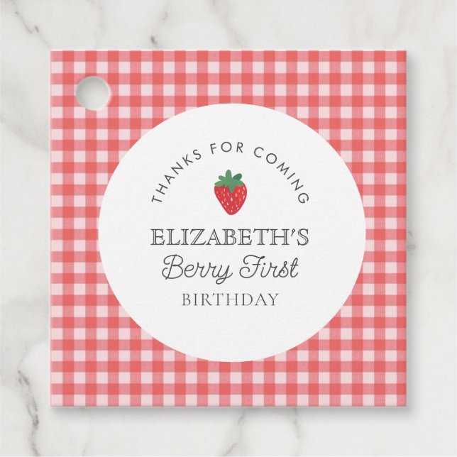 Jordgubbe Berry First Red Plaid Tack Gåvor Etiketter (Framsida)