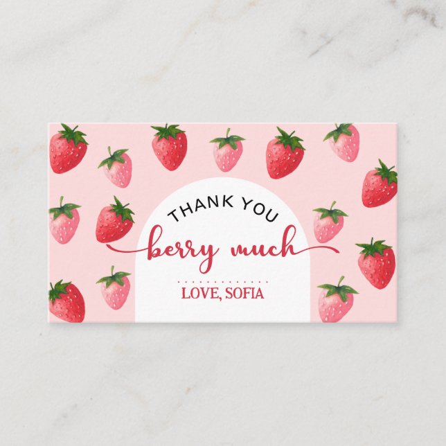 Jordgubbe Berry Första födelsedagen Tack för ditt  Placeringskort (Framsida)