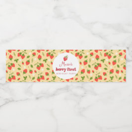 Jordgubbe Berry Första Födelsedagsfesten Vattenflaskor Etikett