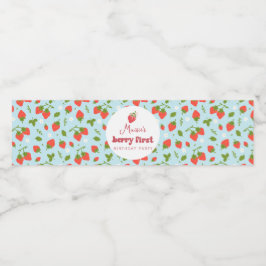 Jordgubbe Berry Första Födelsedagsfesten Vattenflaskor Etikett