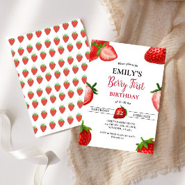 Jordgubbe Berry Girl First Birthday| Berry Sweet Inbjudningar