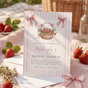 Jordgubbe Berry Söt Rosa Rosett Bröllopsdusch Inbjudningar