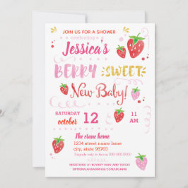 Jordgubbe BERRY SWEET babydusch Vattenfärg Inbjudningar