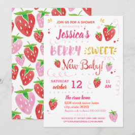 Jordgubbe BERRY SWEET babydusch Vattenfärg Inbjudningar