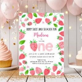 Jordgubbe Berry Sweet First Birthday Inbjudningar