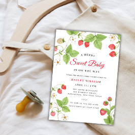 Jordgubbe Berry Sweet Greenery Baby Shower Inbjudningar