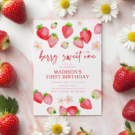 Jordgubbe Berry Sweet One First Birthday Inbjudningar