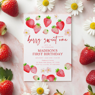 Jordgubbe Berry Sweet One First Birthday Inbjudningar
