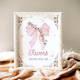 Jordgubbe Berry Sweet Rosa Bow Baby Shower-favorit Poster