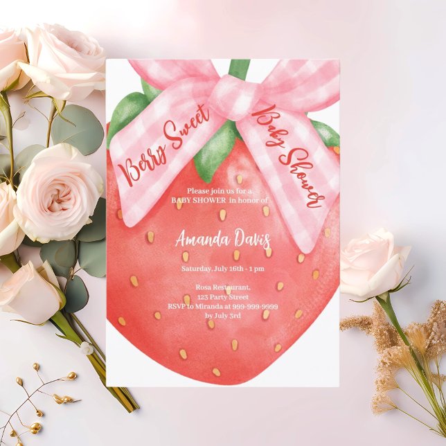 Jordgubbe Berry Sweet rosa bow Girl Shower Inbjudningar (Skapare uppladdad)