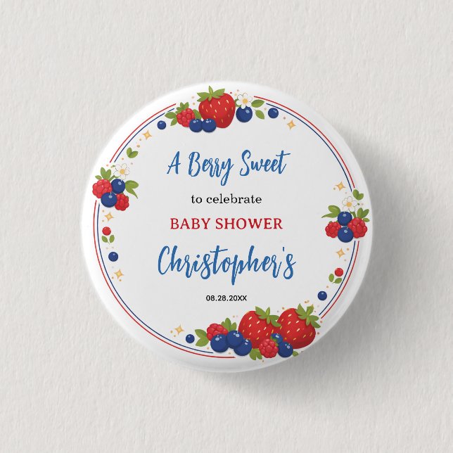 Jordgubbe Blåbär Bär Söt Baby Shower Knapp (Framsida)