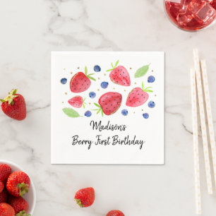 Jordgubbe Blueberry Berry Sweet Birthday Pappersservett