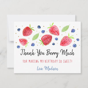Jordgubbe Blueberry Berry Sweet Birthday Tack Kort