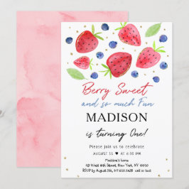 Jordgubbe Blueberry Berry Sweet First Birthday Inbjudningar