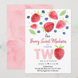 Jordgubbe Blueberry Berry Sweet Second Birthday Inbjudningar