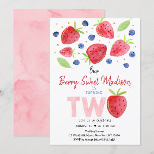 Jordgubbe Blueberry Berry Sweet Second Birthday Inbjudningar
