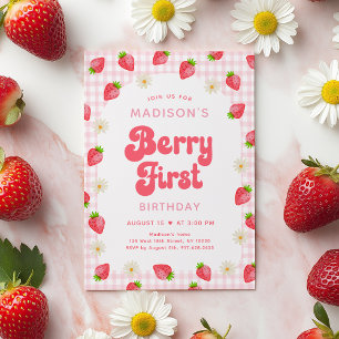 Jordgubbe Boho DaisyBerry Första födelsedag Inbjudningar