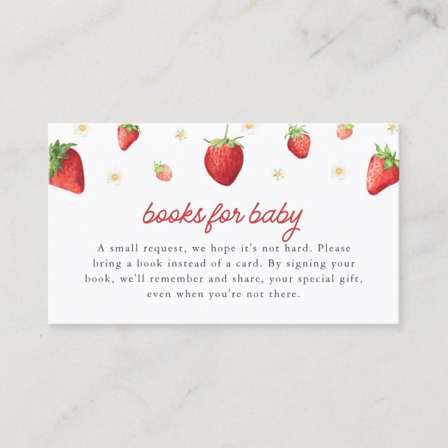 Jordgubbe Bokar för Baby Card Berry Sweet Shower Visitkort (Framsida)