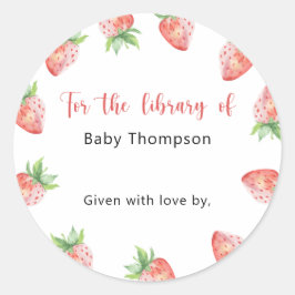 Jordgubbe - bokplåt för baby shower, böcker för be runt klistermärke