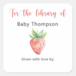 Jordgubbe - bokskylt för babyskor, bokar för baby fyrkantigt klistermärke