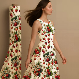 Jordgubbe Botanisk Cottagecore Tygtryck Tyg