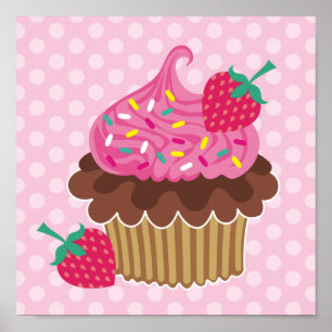 Jordgubbe- & chokladmuffinkanvastryck poster