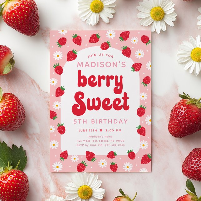 Jordgubbe Daisy Berry Sweet Birthday Inbjudningar (Skapare uppladdad)