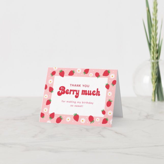 Jordgubbe Daisy Birthday Tack Kort (Framsida)
