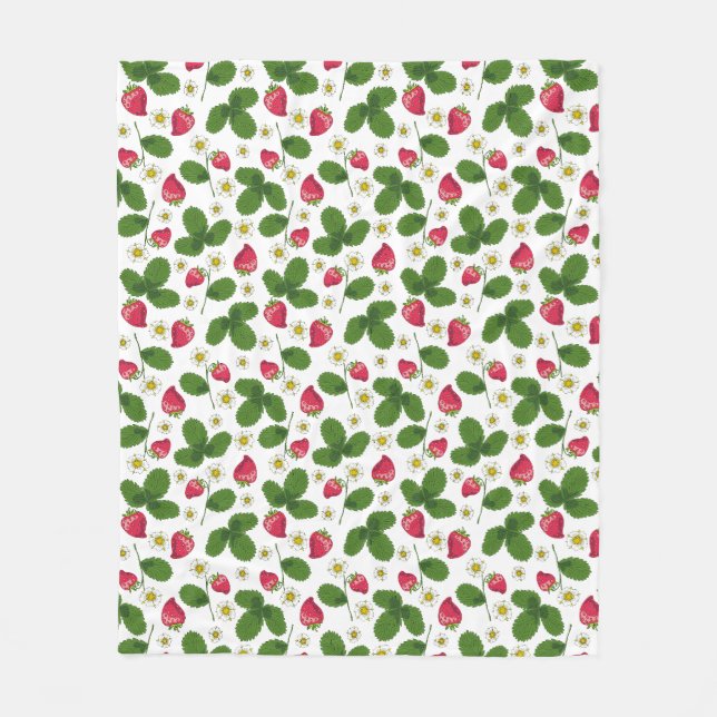Jordgubbe Fält på White Fleecefilt (Framsidan)