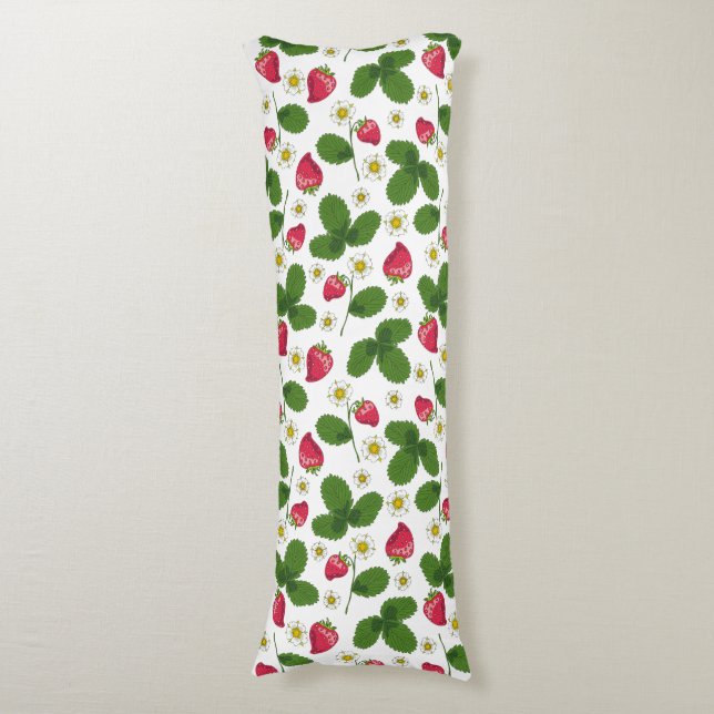 Jordgubbe Fält på White Kroppskudde (Framsidan Vertikal)