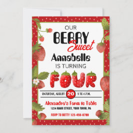Jordgubbe, fjärde Födelsedagsfest inbjudan