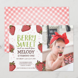 Jordgubbe Födelsedagsfest Berry Sweet Party Inv Inbjudningar