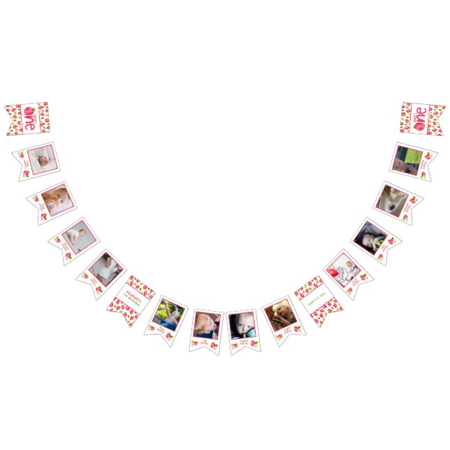 Jordgubbe första födelsedag 12 månaders foto vimplar (Alla)