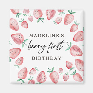 Jordgubbe första födelsedag 1:a Berry Sweet Girl Magnet