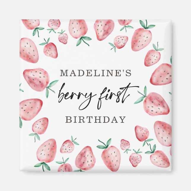 Jordgubbe första födelsedag 1:a Berry Sweet Girl Magnet (Framsidan)