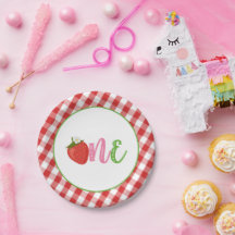 Jordgubbe - första födelsedag Pappra Tallrikar - E