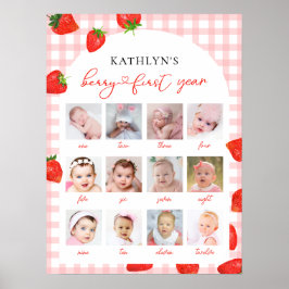 Jordgubbe första födelsedag Rosa milsten 12 Foto Poster