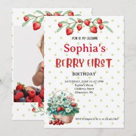 Jordgubbe - första Födelsedagsfesten Berry 1:a fot Inbjudningar