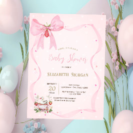 Jordgubbe,Gås,Ram Båge Prickar Baby Shower Inbjudningar