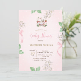 Jordgubbe,Gås,Ram Båge Prickar Baby Shower Inbjudningar