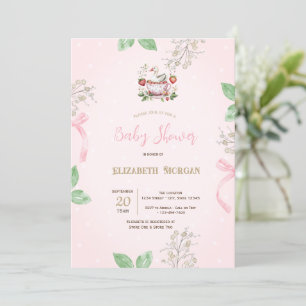 Jordgubbe,Gås,Ram Båge Prickar Baby Shower Inbjudningar
