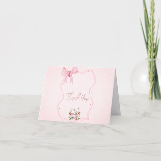 Jordgubbe,Gås,Ram Båge Prickar Baby Shower Tack Kort (Framsida)