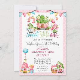 Jordgubbe Gnome Garden Little 1 1:a födelsedagen Inbjudningar