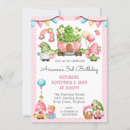 Jordgubbe Gnome Garden Little Girl's Birthday Inbjudningar