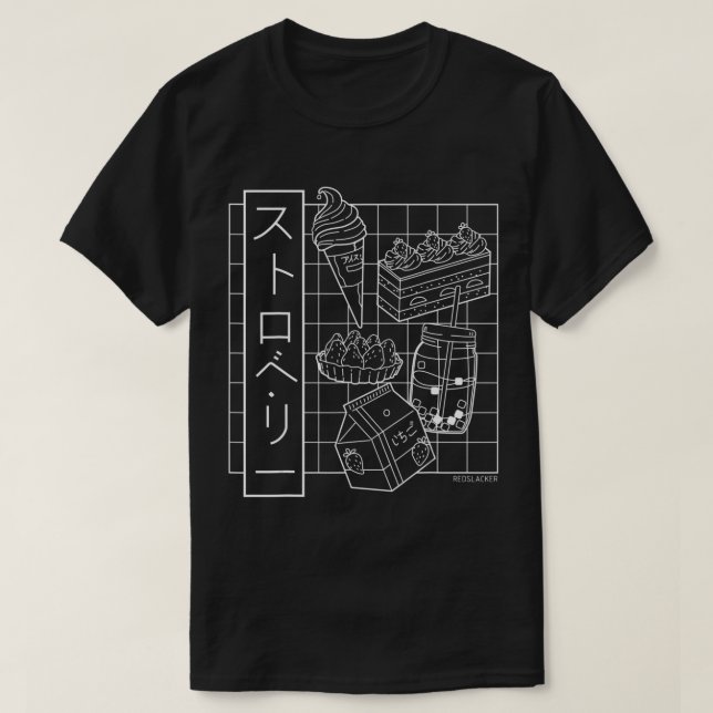 Jordgubbe japanska Anime Aesthetic Vaporwave T Shirt (Design framsida)