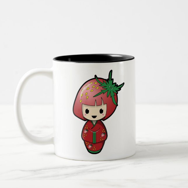 Jordgubbe Kokeshi Doll Two-Tone Mugg (Vänster)