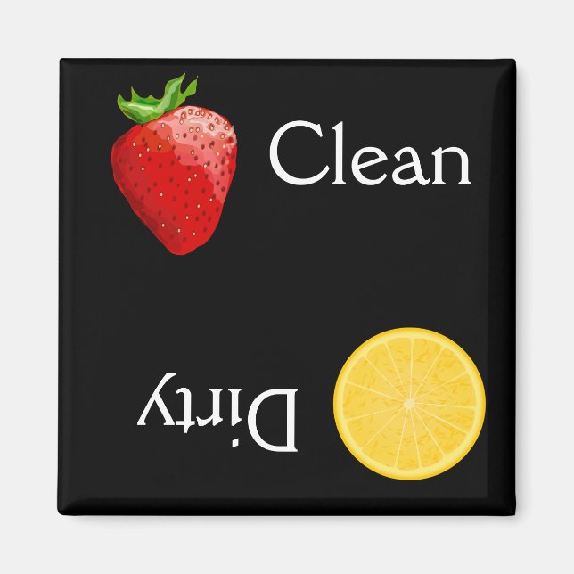 Jordgubbe Lemon Fruit Clean Dirty Dishwasher Magnet (Framsidan)