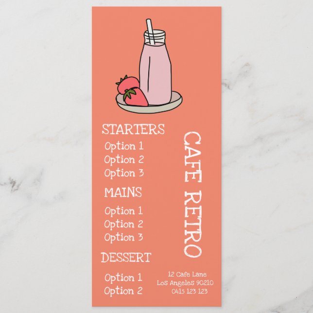 Jordgubbe Milkskakretro cafe Meny (Framsida)